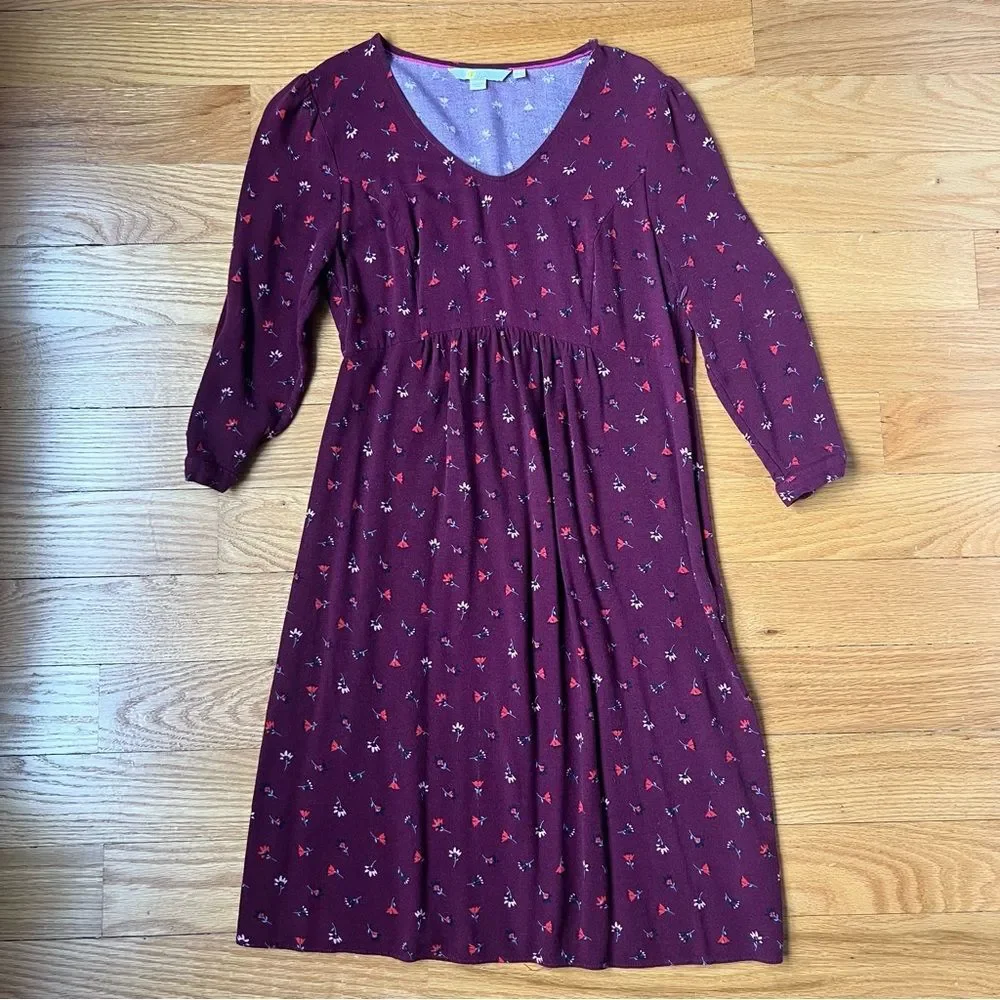 Boden Eliza Dress in Burgundy Floral Ruby Ring Country Ditsy Size US 6 Spring - Picture 3 of 10